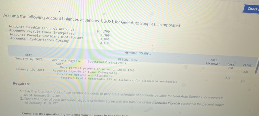 Solved: Check Assume the following account balances at