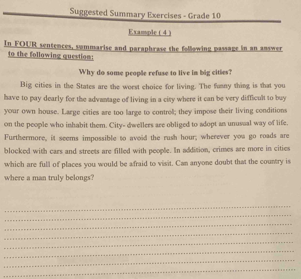 Resuelto:Suggested Summary Exercises - Grade 10 Example ( 4 ) In FOUR ...