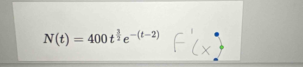 N(t)=400t^(frac 3)2e^(-(t-2))