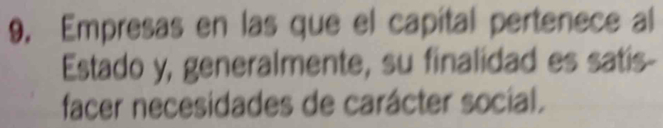 Empresas en las que el capital pertenece al 
Estado y, generalmente, su finalidad es satis- 
facer necesidades de carácter social.