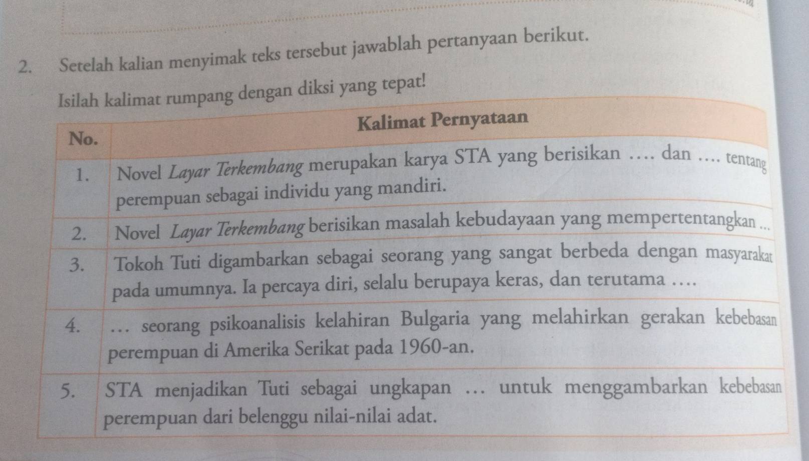 Setelah kalian menyimak teks tersebut jawablah pertanyaan berikut. 
yang tepat!