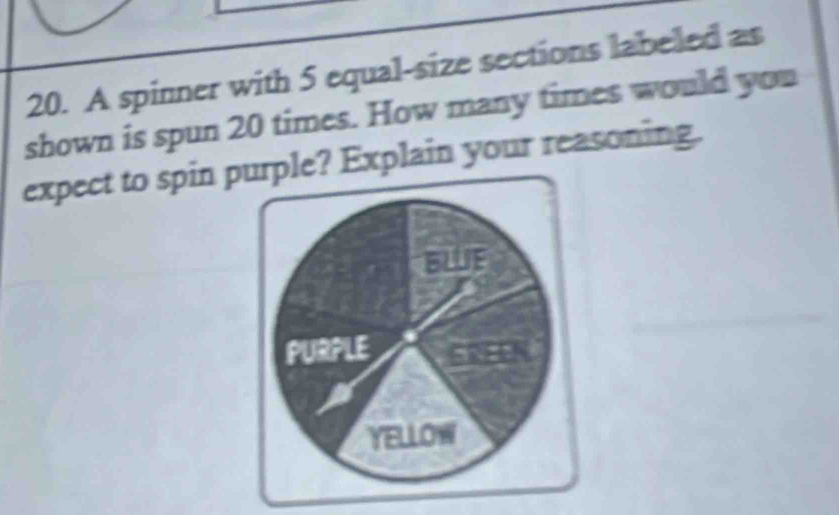 Solved: A spinner with 5 equal-size sections labeled as shown is spun ...
