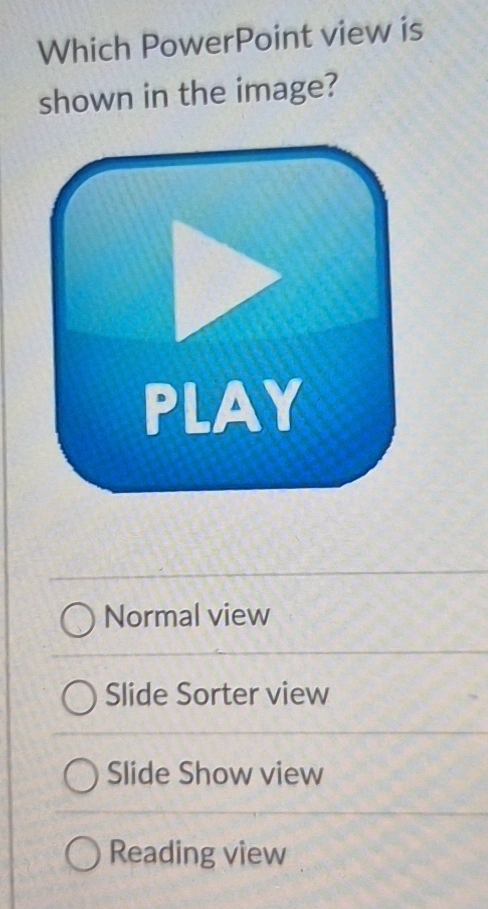 Solved: Which PowerPoint view is shown in the image? Normal view Slide ...