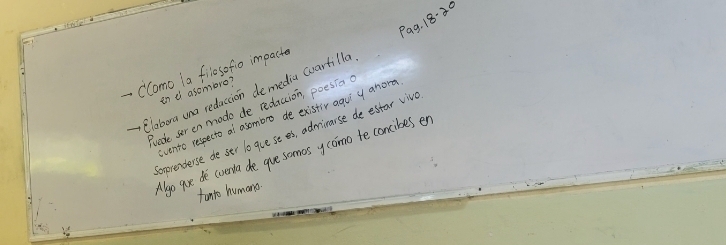 99.18.20
-camo ia filesofio impacter 
elabora una reduccion demedia wrartilla in d asemero? 
Rrede ser en mode de redacion, poesiod 
vento respecto af asembro de existir agui y anora 
Soprenderse de ser lo gue se s, admimarse deestar vive 
Algo ge de coerda de gue somos ycomo te concibes er 
fanto humans.