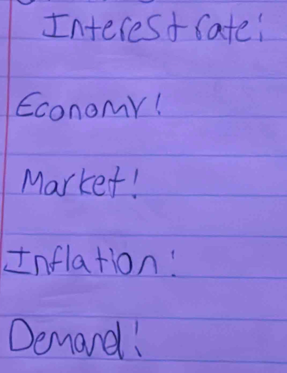 Interestcate! 
Economy! 
Market! 
Inflation: 
Demard!