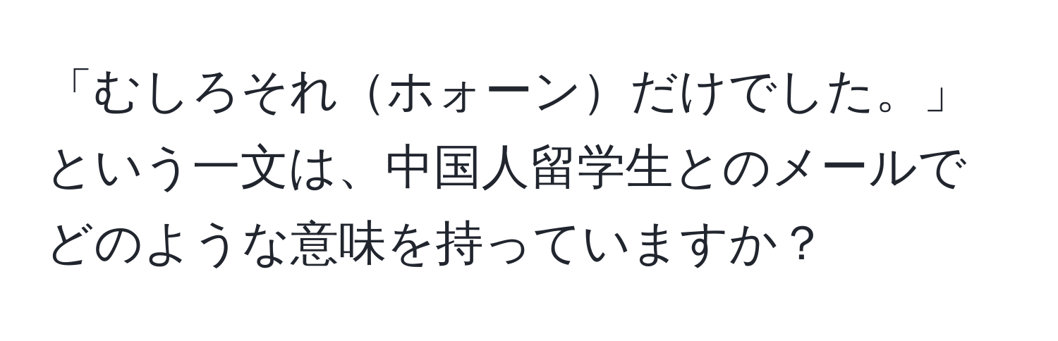 「むしろそれホォーンだけでした。」という一文は、中国人留学生とのメールでどのような意味を持っていますか？