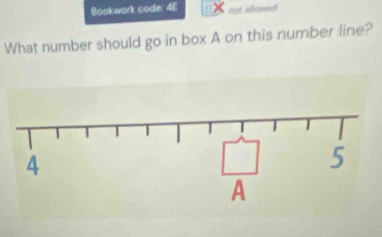 Bookwork code: 4E not allowed 
What number should go in box A on this number line?