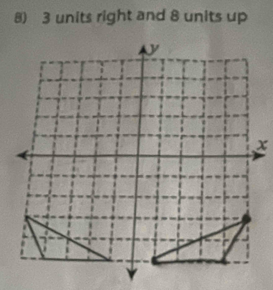 3 units right and 8 units up
x