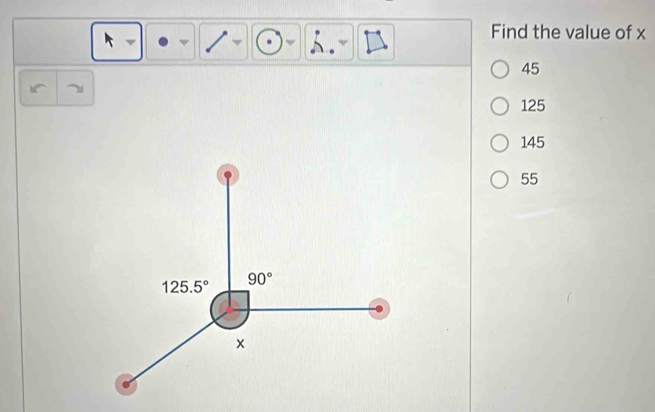 Find the value of x
45
125
145
55