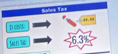 Sales Tax 
It costs: 
Sales Tax: 6.3%