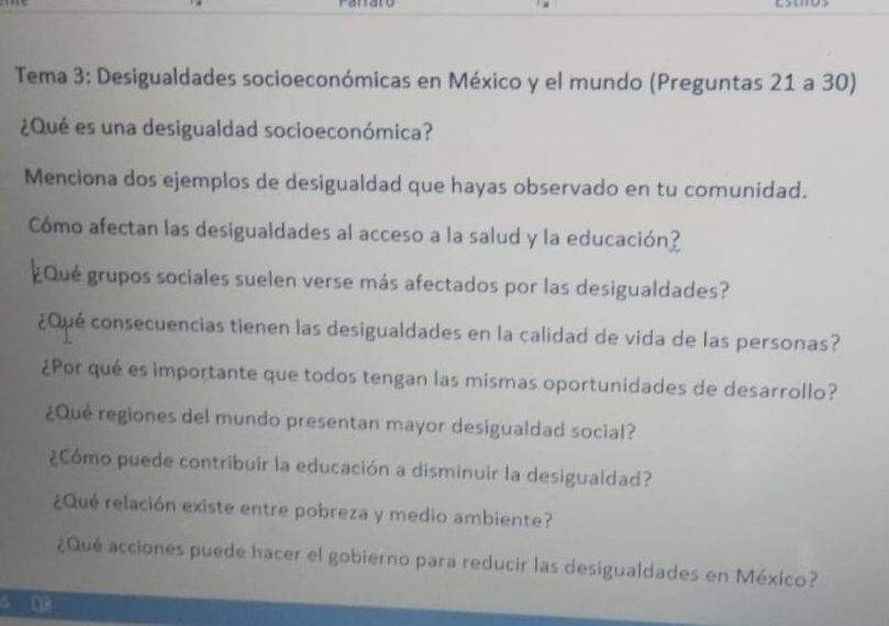 Resuelto:Tema 3: Desigualdades socioeconómicas en México y el mundo ...
