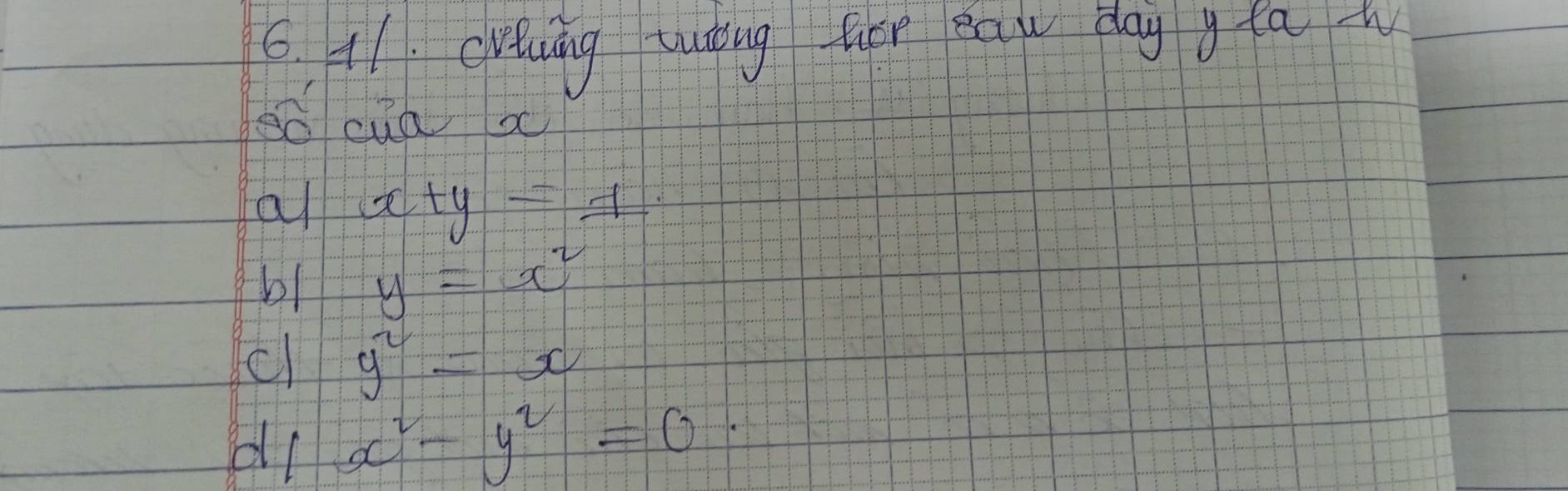 cutung tuàng tēe eau day gta t
sǒ cua a
a x+y=1
b1 y=x^2
cl y^2=x
d x^2-y^2=0