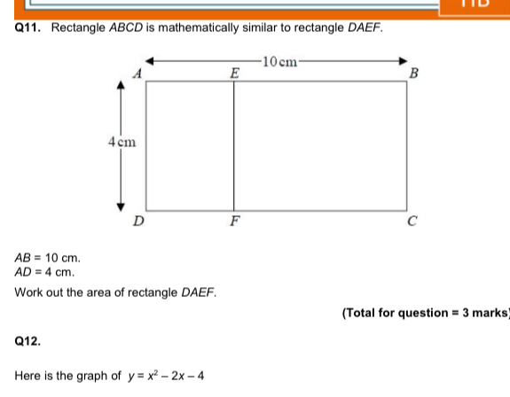 Solved: Rectangle ABCD is mathematically similar to rectangle DAEF. AB ...