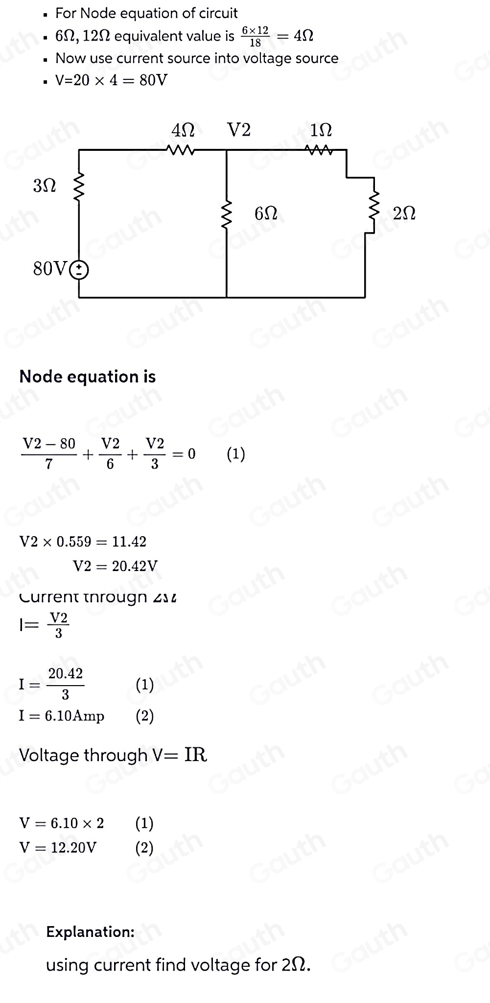 Solved: Write the nodal equations and find the voltage across the 2 Ω ...