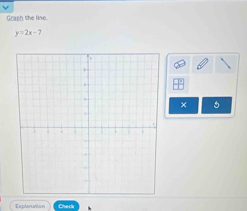 Graph the line.
y=2x-7
,. 
× 
Explanation Check