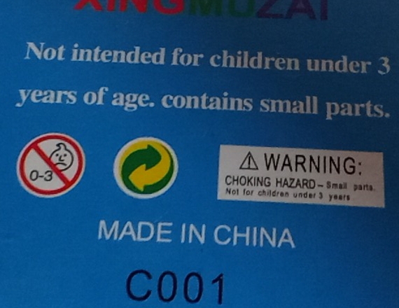 Not intended for children under 3
years of age. contains small parts. 
WARNING:
0-3
CHOKING HAZARD- Smail parts 
Not for children under 3 years
MADE IN CHINA
C001