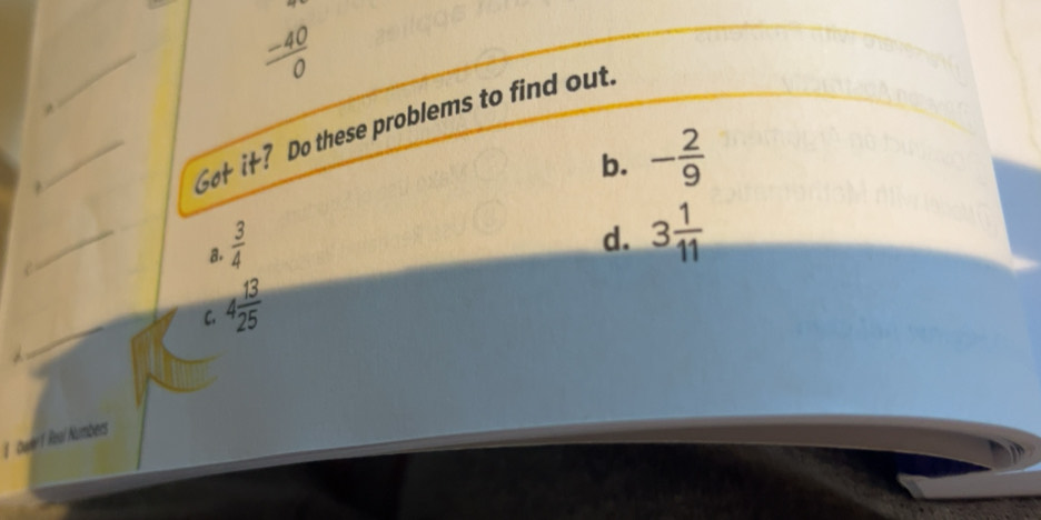 Solved: (-40)/0 Go+ it? Do these problems to find out b. - 2/9 8. 3/4 d ...