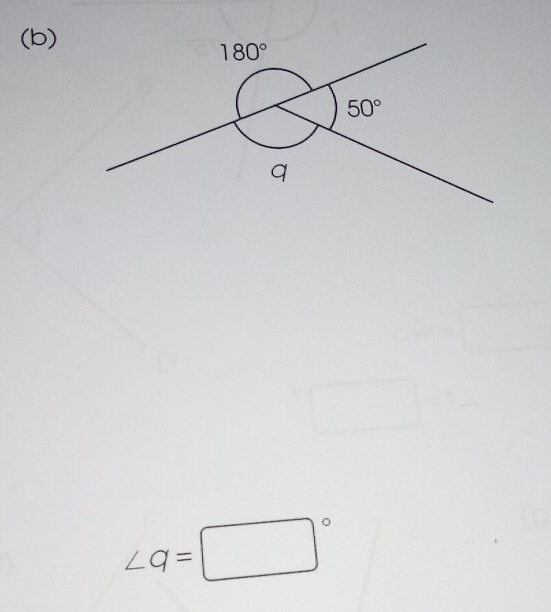 180°
50°
q
∠ q=□°