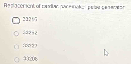 Solved: Replacement of cardiac pacemaker pulse generator 33216 33262 ...