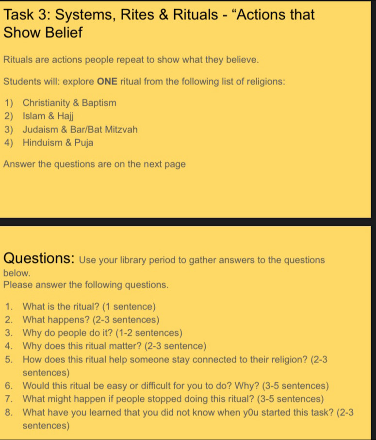 Solved: Task 3: Systems, Rites & Rituals - “Actions that Show Belief ...
