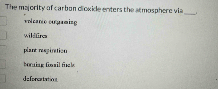 Solved: The majority of carbon dioxide enters the atmosphere via ...