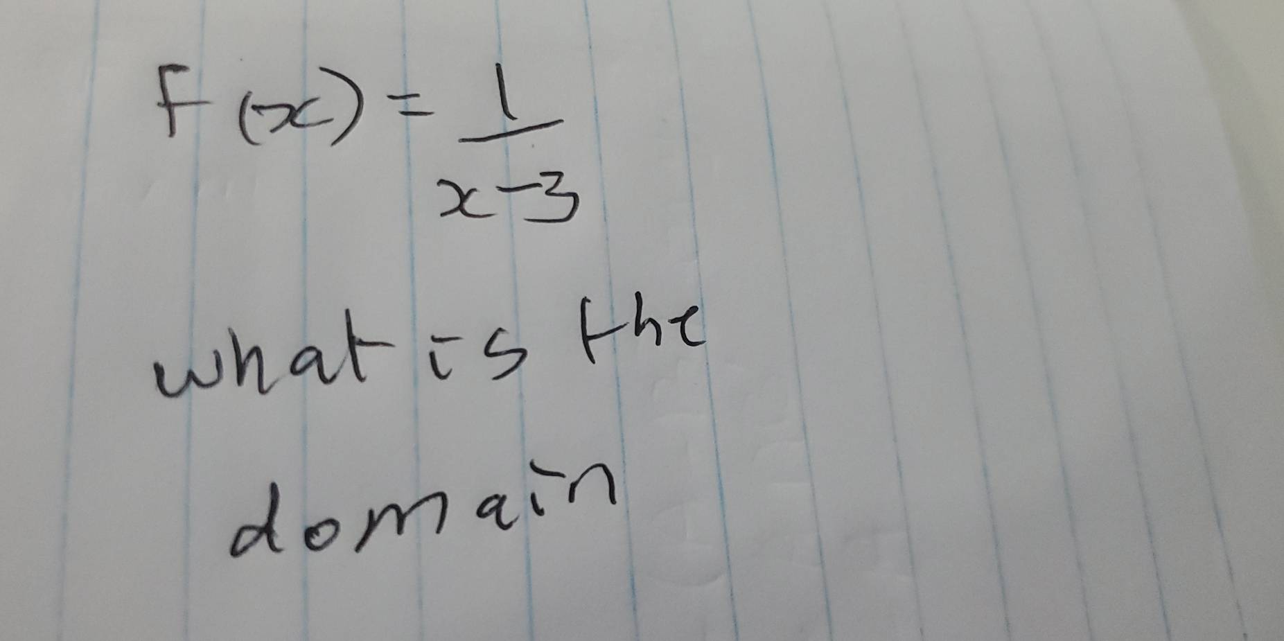 f(x)= 1/x-3 
what is the 
domain