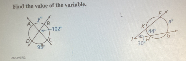 Find the value of the variable.
ANSWERS: