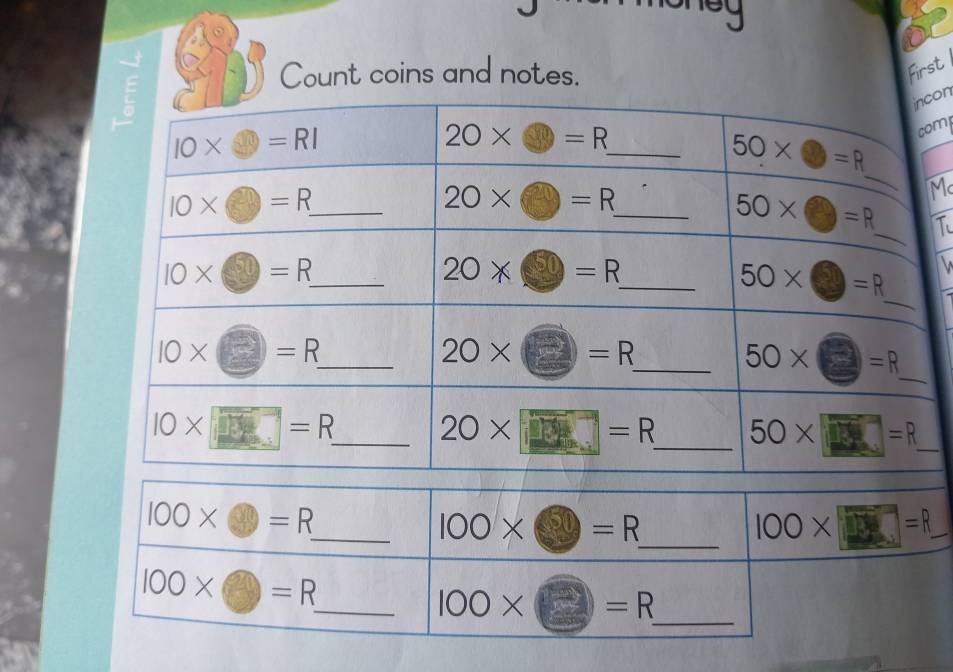 Count coins and notes. First
on
m
Mc
1