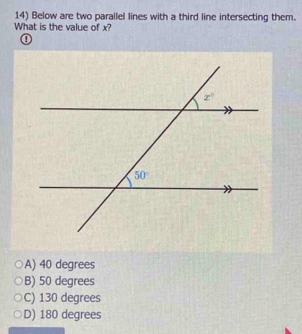 Solved: Below are two parallel lines with a third line intersecting ...