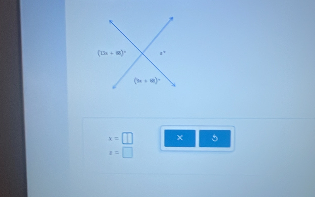 (13x+68)^circ 
t°
(9x+68)^circ 
x=□
z=□