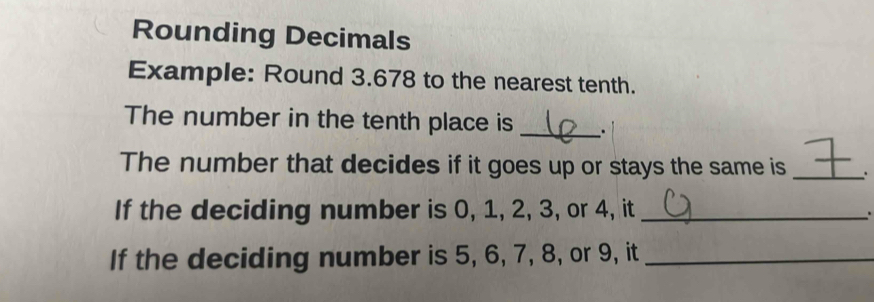 Solved: Rounding Decimals Example: Round 3.678 to the nearest tenth ...
