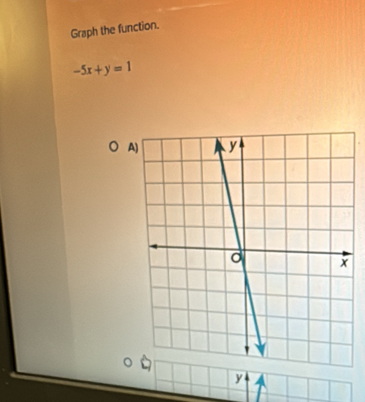 Graph the function.
-5x+y=1
A
y