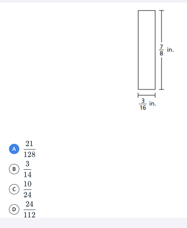 A  21/128 
B  3/14 
C  10/24 
D  24/112 