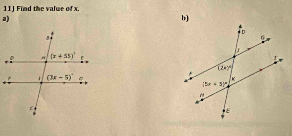 Find the value of x.
a)