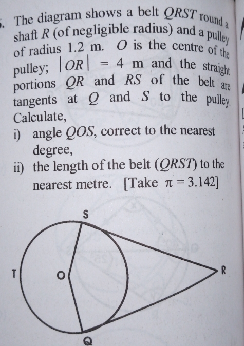 Solved: The diagram shows a belt QRST round a shaft R (of negligible ...