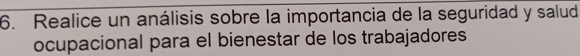 Realice un análisis sobre la importancia de la seguridad y salud 
ocupacional para el bienestar de los trabajadores