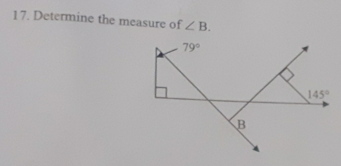 Determine the measure of ∠ B.
79°
145°
B