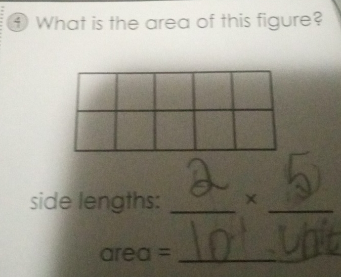 ① What is the area of this figure? 
side lengths: _×_ 
= 
area (sqrt(5) _