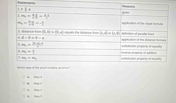 Statements
A. Step 4
B. Step 6
C. Step 2
D. Step S