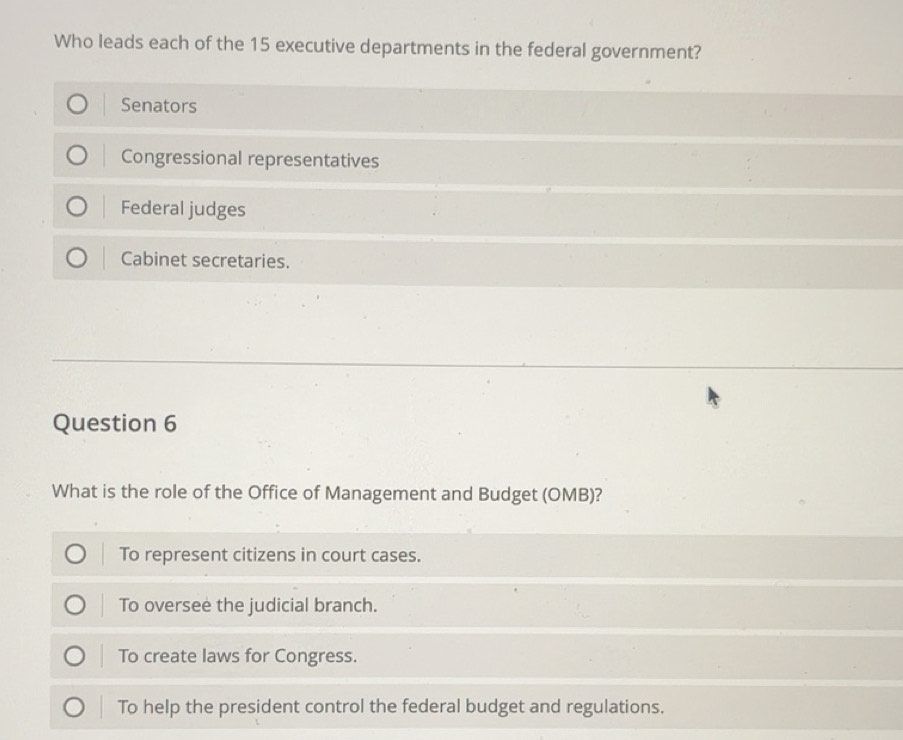 Solved: Who leads each of the 15 executive departments in the federal ...