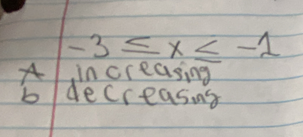 -3≤ x≤ -1
Aincreasing
b/decreasing