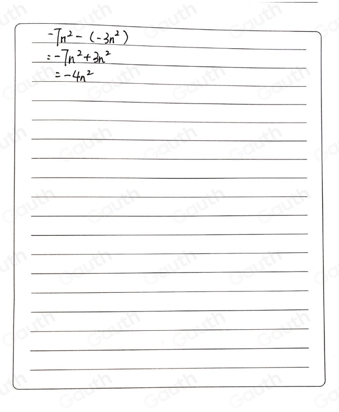 Solved: Subtract -3n^2 from -7n^2 [Math]