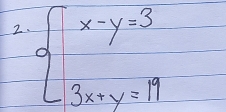 beginarrayl x-y=3 3x+y=17endarray.