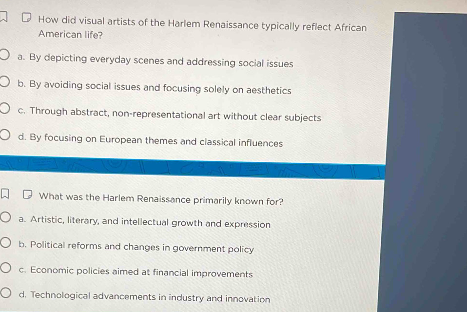 Solved: How did visual artists of the Harlem Renaissance typically ...