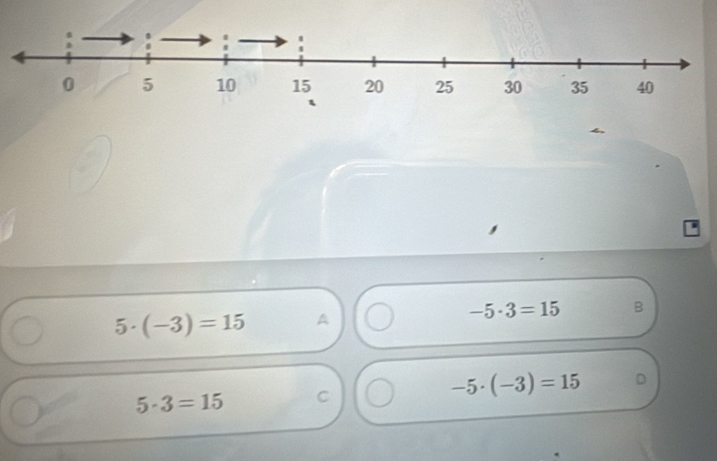 5· (-3)=15 A
-5· 3=15 B
5· 3=15 C
-5· (-3)=15 D