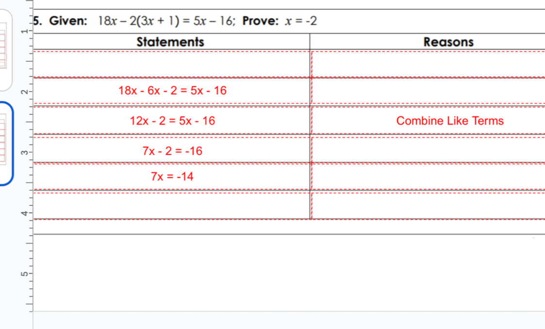 Given: 18x-2(3x+1)=5x-16; Prove: x=-2