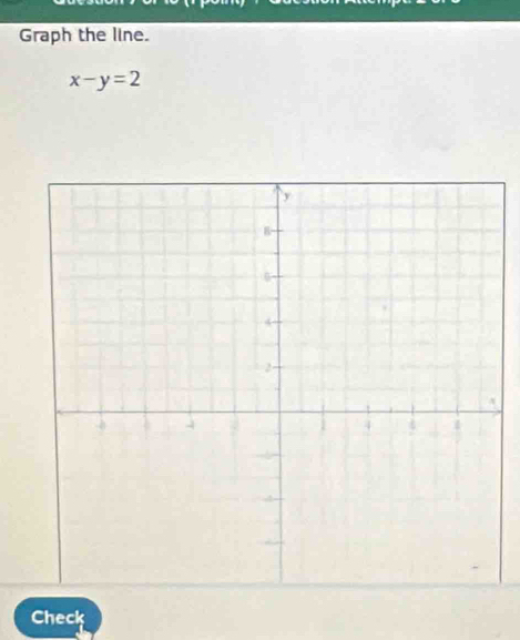 Graph the line.
x-y=2
Check