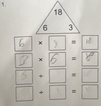 6 × 3 = 18
b × 6 = 8°
6 + □ = √
□ + □ = √