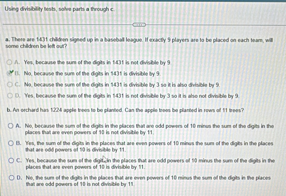 Solved: Using divisibility tests, solve parts a through c. a. There are ...