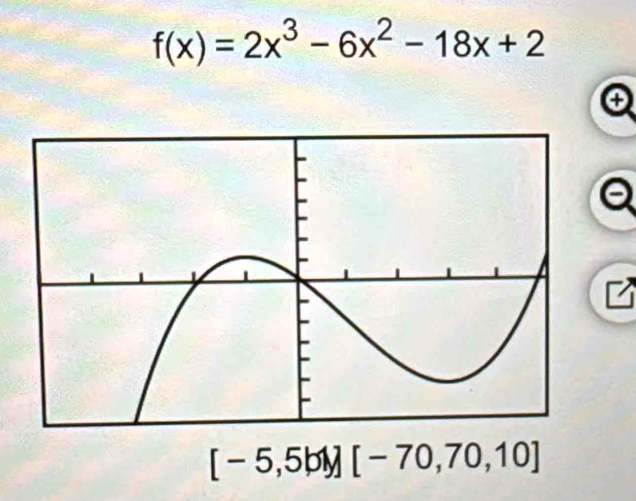 f(x)=2x^3-6x^2-18x+2
[-5,5b1][-70,70,10]